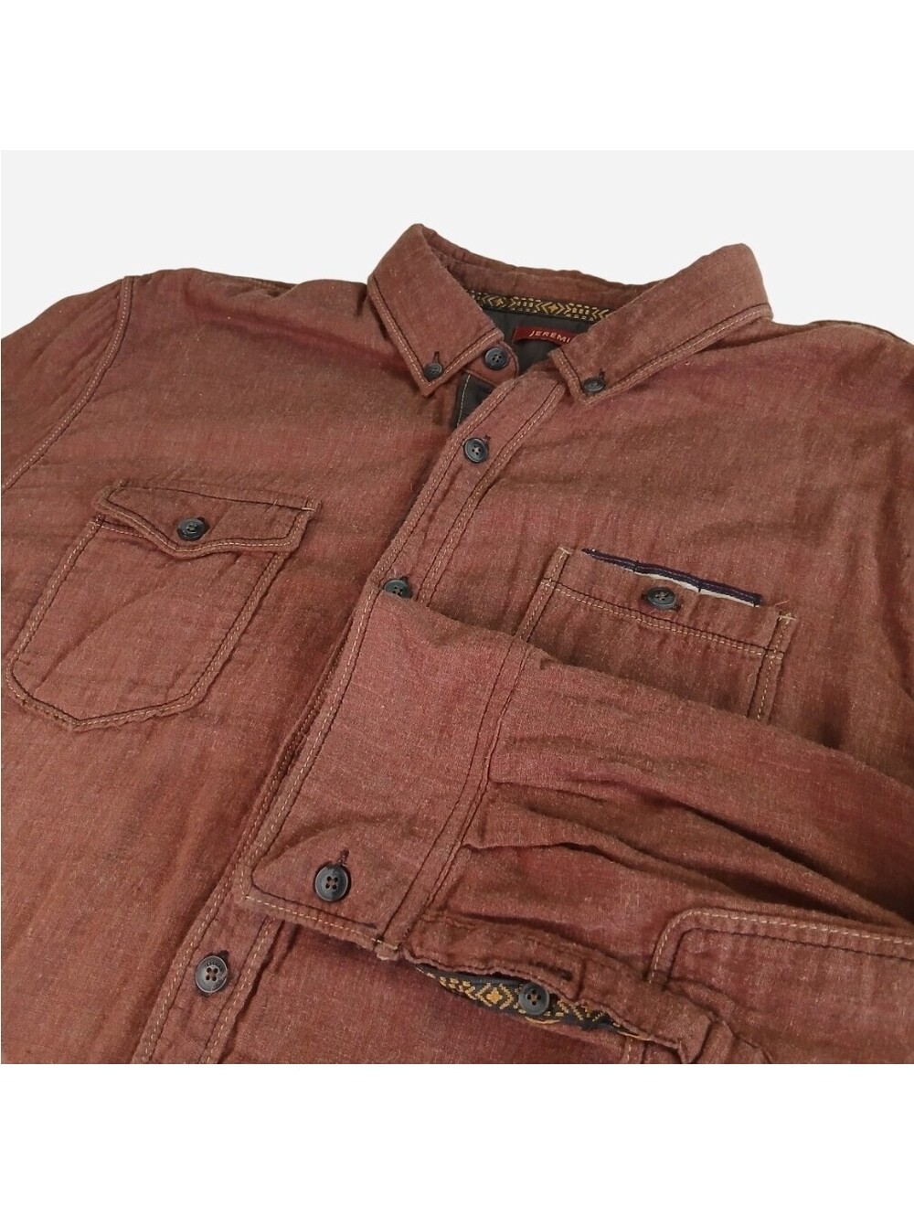 Jeremiah Mens XL Vintage Garment Dyed Button Up Shirt Long Sleeve Root Beer Rust
